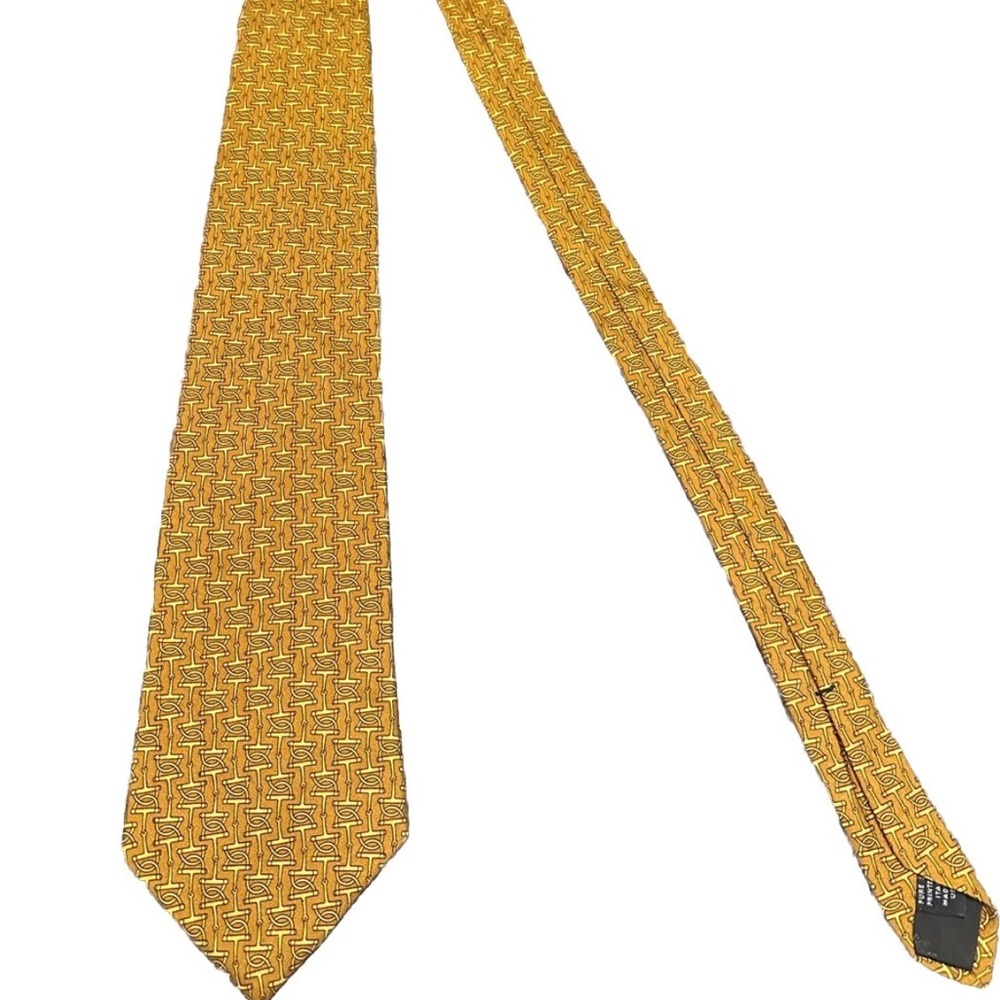 Brooks Brothers Makers Silk Tie Gold Yellow  Harness Horse Bit Print Necktie USA